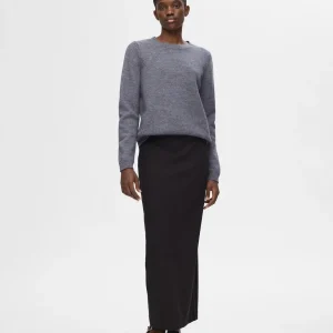 Ana Strikket O-Neck Genser - Medium Grey Melange