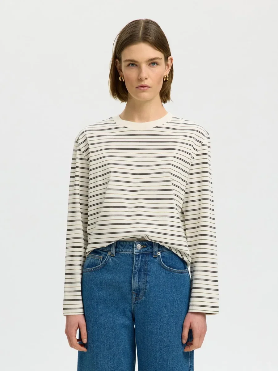 Essential LS Stripet Boxy T-shirt - Brun/ Delicioso - Image 3