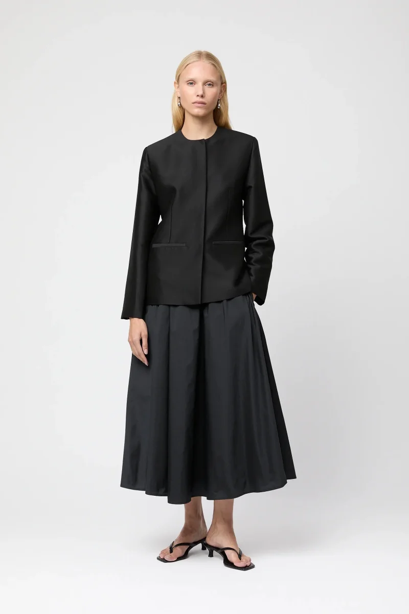 Vivienne Taffeta Midi Skirt - Jet Black